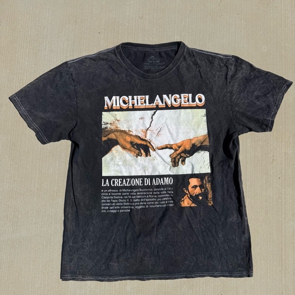Michelangelo T Shirt Mens Size Large Gray The Creation Of Adam Art Tee - Picture 1 of 5